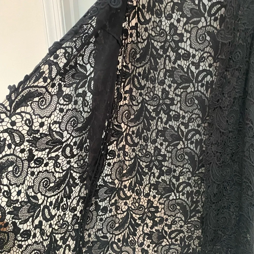 Ralph Lauren Black Label Elegant Lace & Leather Trim Duster Jacket - 14